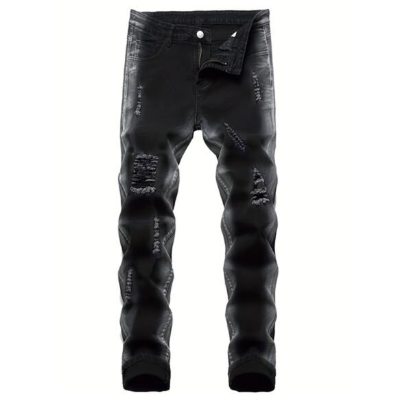 NWT Men's Black Distressed Straight Leg Jeans - Picture 1 of 6